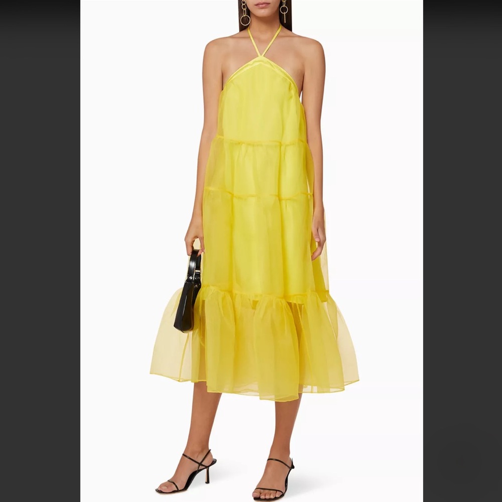 Staud Yellow Halter Tulle Dress